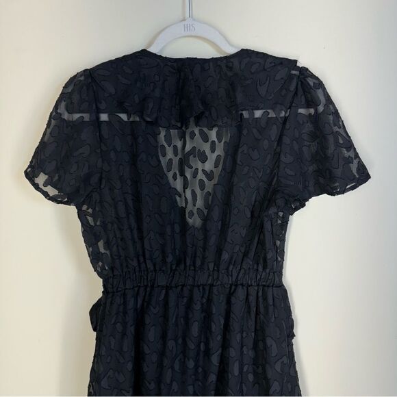 TEN SIXTY SHERMAN Wrap Mini Dress Sheer Burnout Ruffle Romantic Goth M - Picture 8 of 10